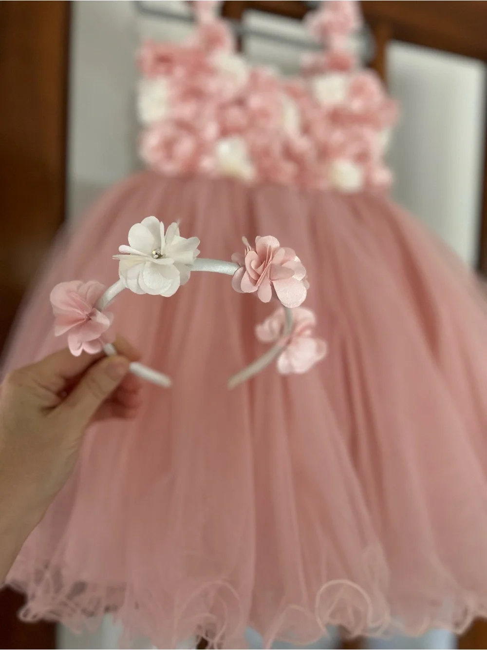 Rose Campanula Blush Pink and White Tulle Party Dress